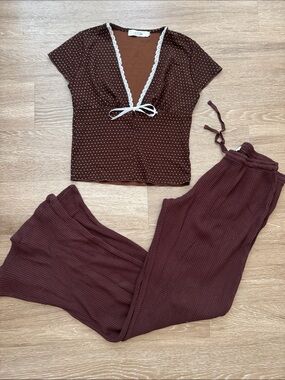 Brown Two-Piece Lounge Set - Top & Pants